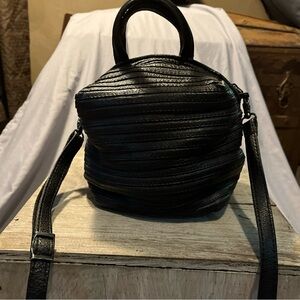 MAJO Made in Italy Charcoal Gray bucket Design and Textured Leather